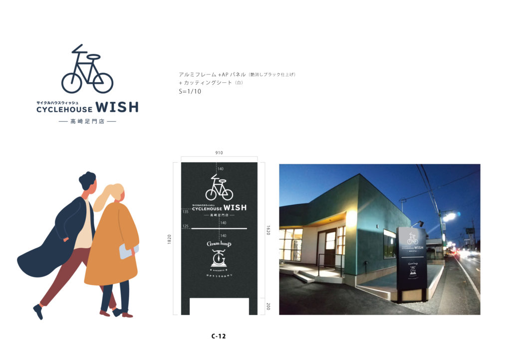サイクルハウスWISH看板デザイン図